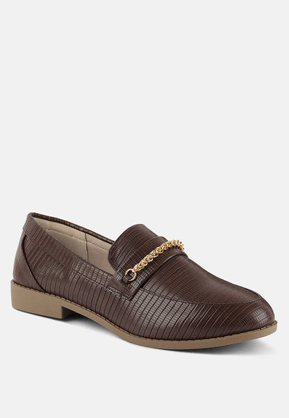Low Block Loafers With Golden Chain
