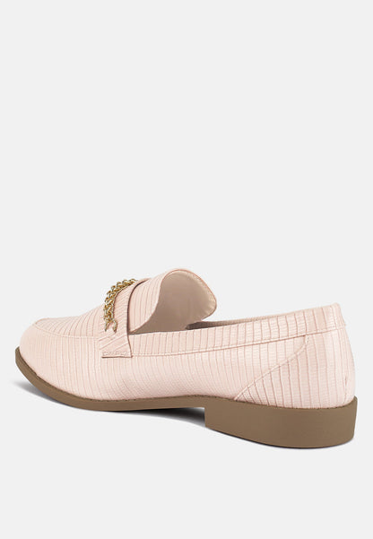 Low Block Loafers With Golden Chain