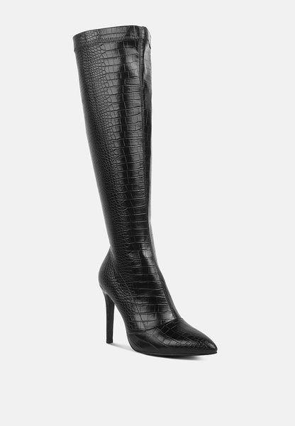 Croc High Heel Calf Boots