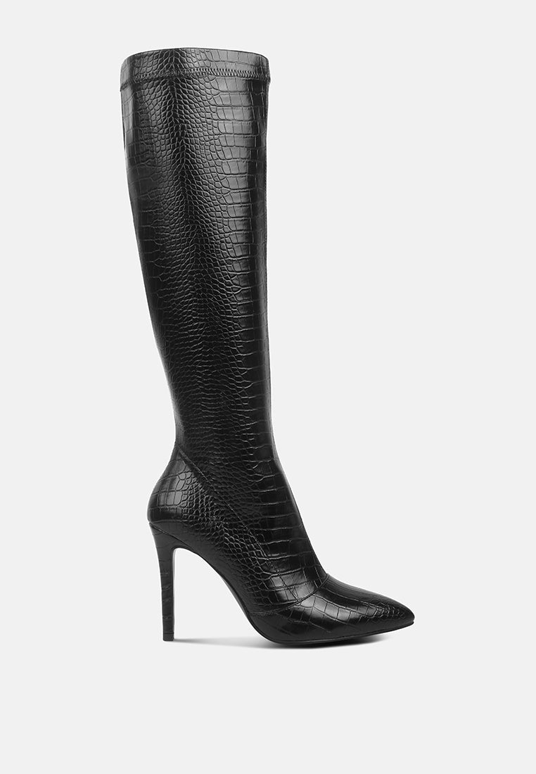 Croc High Heel Calf Boots