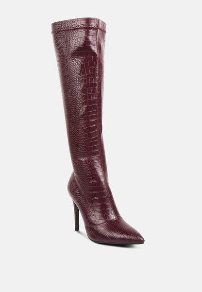 Croc High Heel Calf Boots