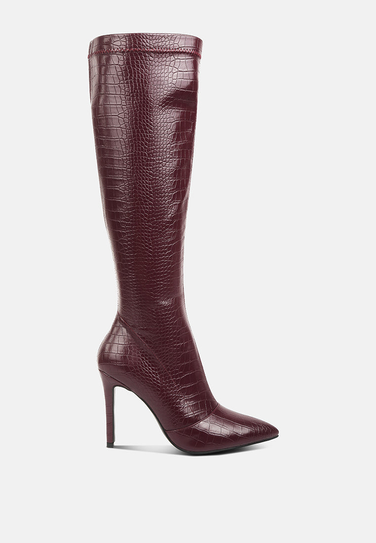 Croc High Heel Calf Boots