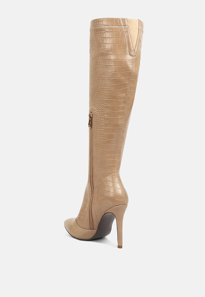 Croc High Heel Calf Boots