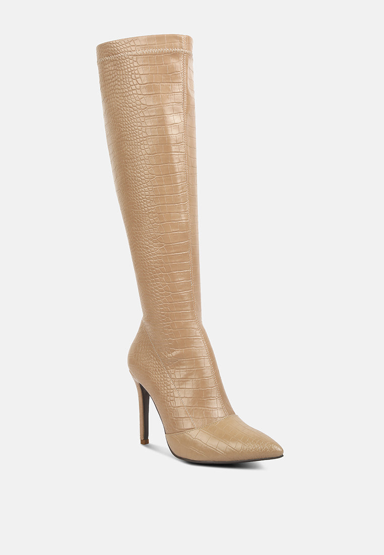Croc High Heel Calf Boots