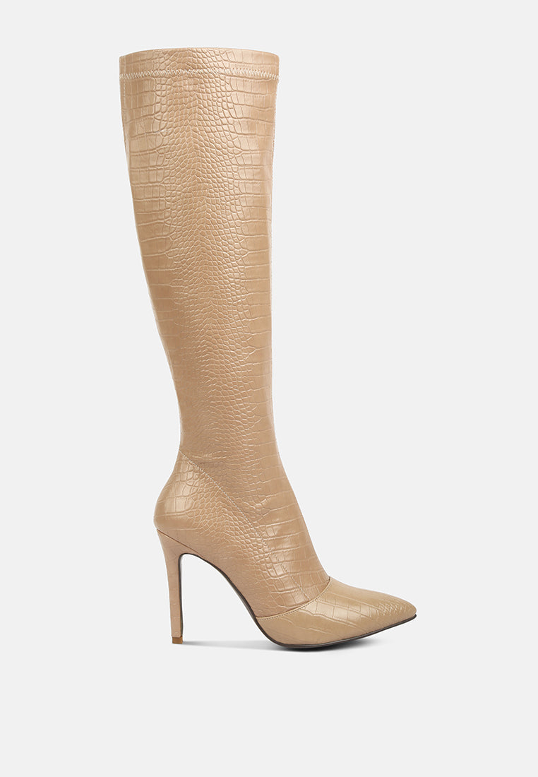 Croc High Heel Calf Boots