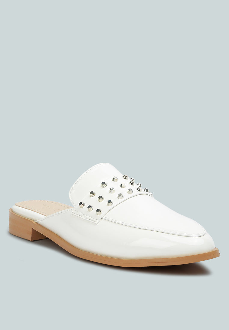 Studded Flat Patent Mules