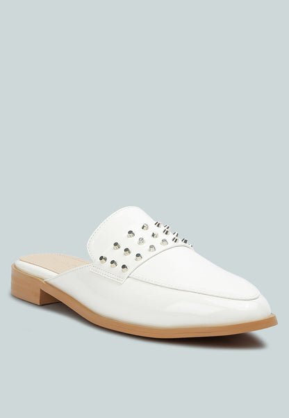 Studded Flat Patent Mules
