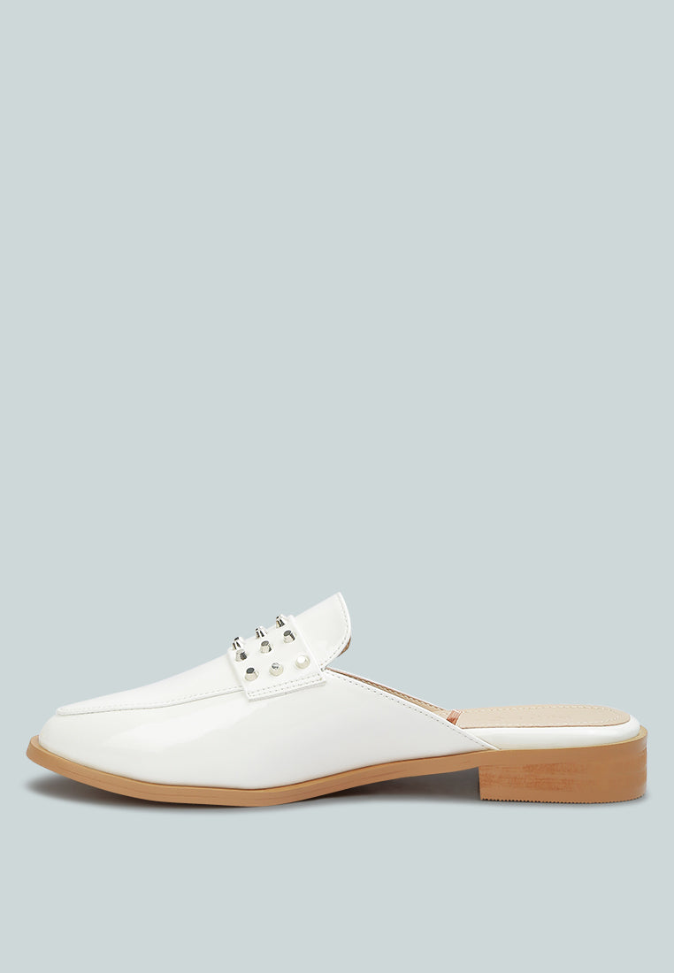 Studded Flat Patent Mules