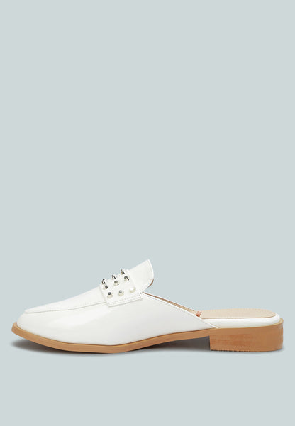 Studded Flat Patent Mules