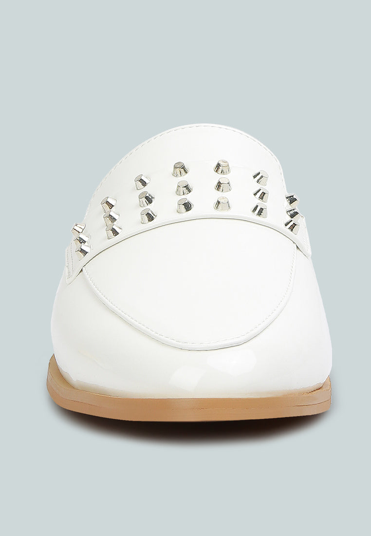 Studded Flat Patent Mules