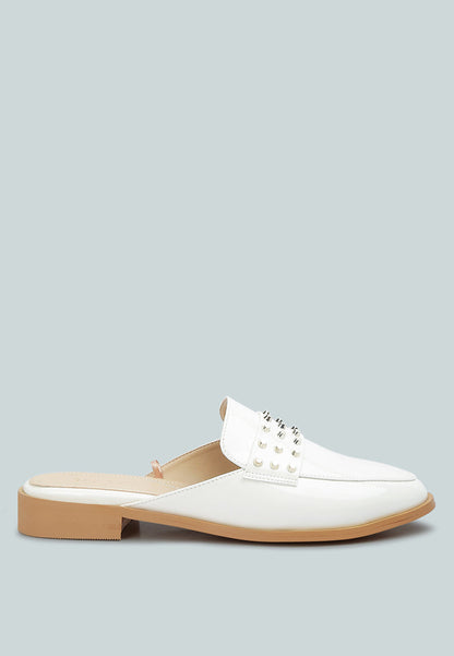Studded Flat Patent Mules