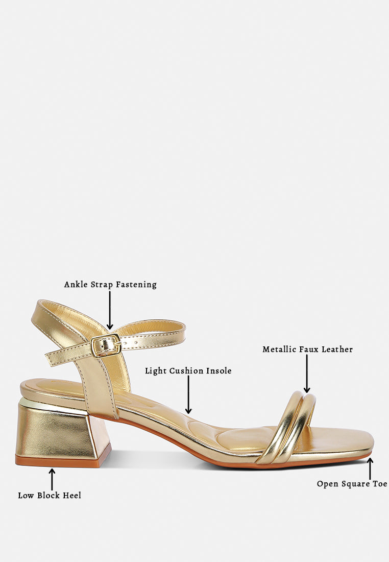 Mettallic Double Strap Low Block Sandal