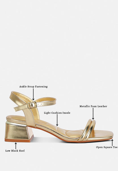 Mettallic Double Strap Low Block Sandal