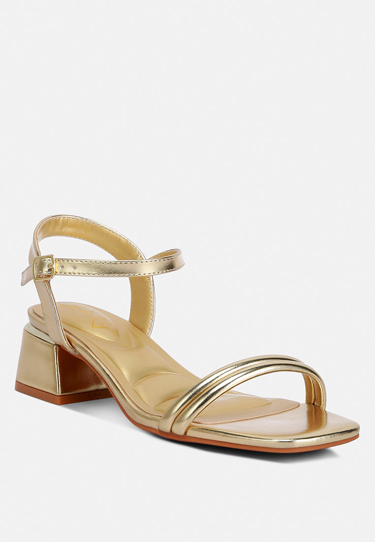 Mettallic Double Strap Low Block Sandal