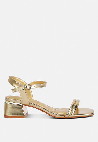 Mettallic Double Strap Low Block Sandal