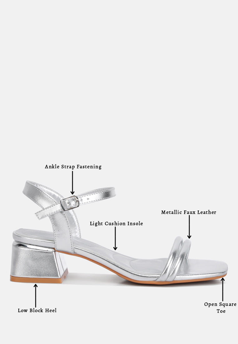 Mettallic Double Strap Low Block Sandal