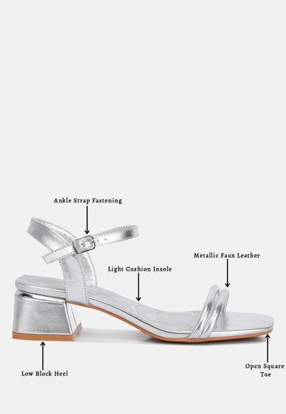 Mettallic Double Strap Low Block Sandal