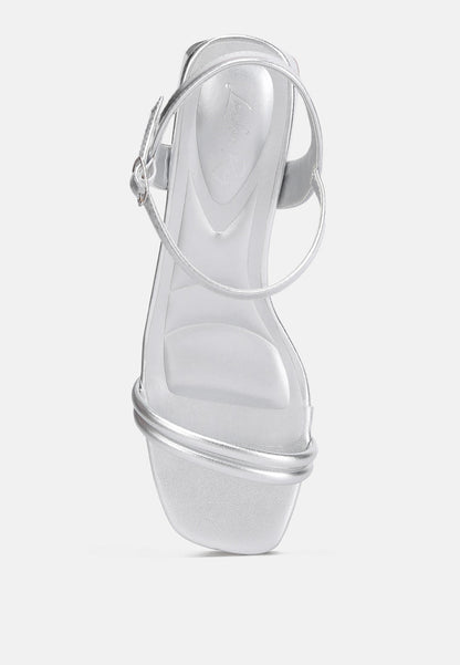 Mettallic Double Strap Low Block Sandal