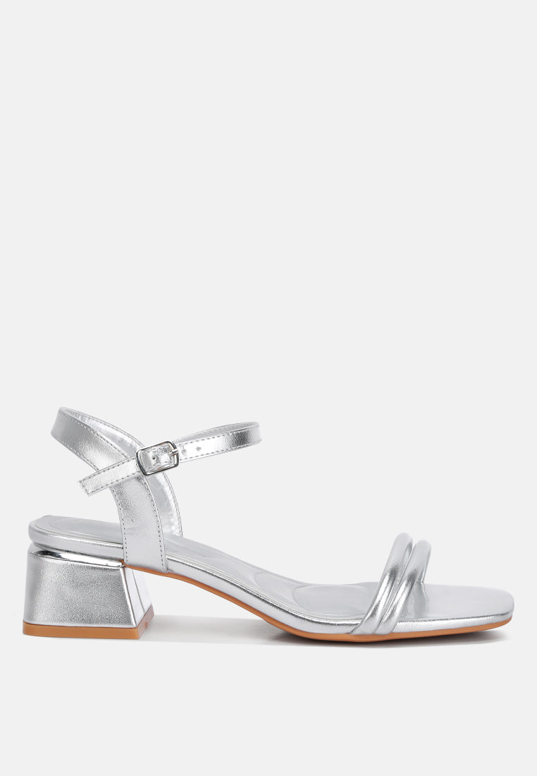 Mettallic Double Strap Low Block Sandal