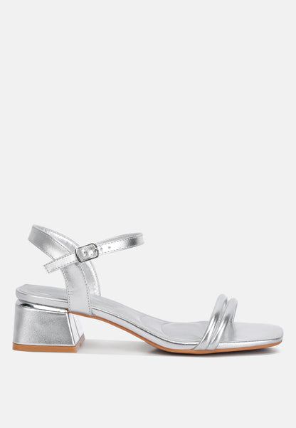 Mettallic Double Strap Low Block Sandal