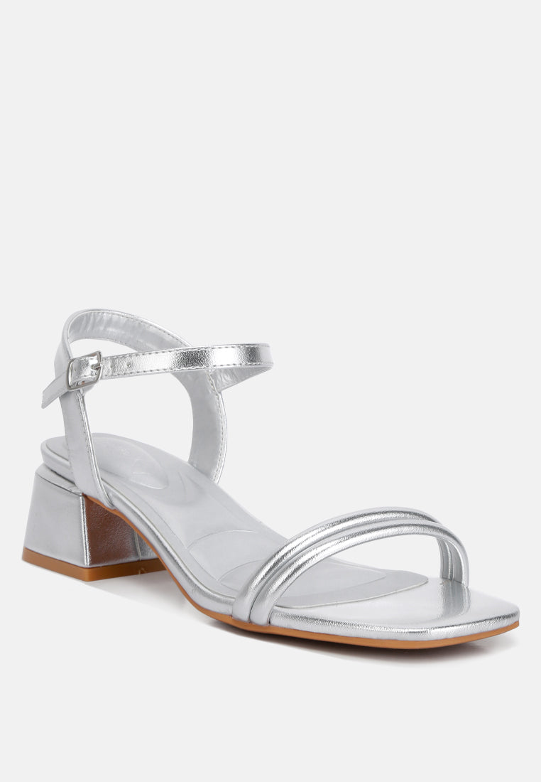 Mettallic Double Strap Low Block Sandal