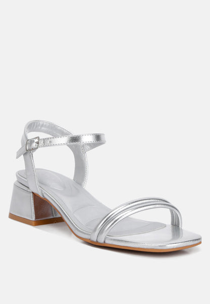 Mettallic Double Strap Low Block Sandal