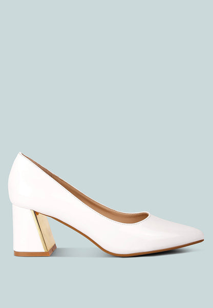 Metallic Accent Block Heel Pumps