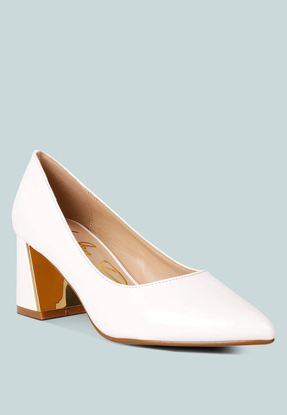 Metallic Accent Block Heel Pumps