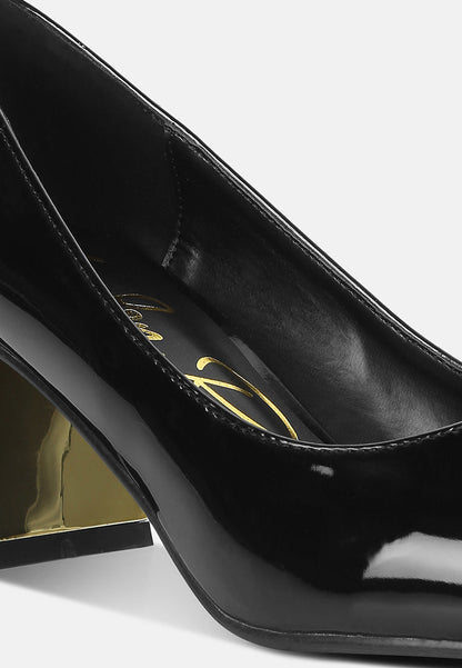 Metallic Accent Block Heel Pumps